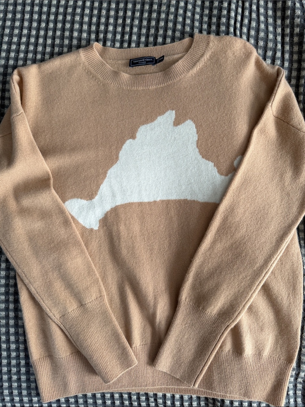 Vineyard Vines Tan Cashmere Crewneck Sweater with White Graphic